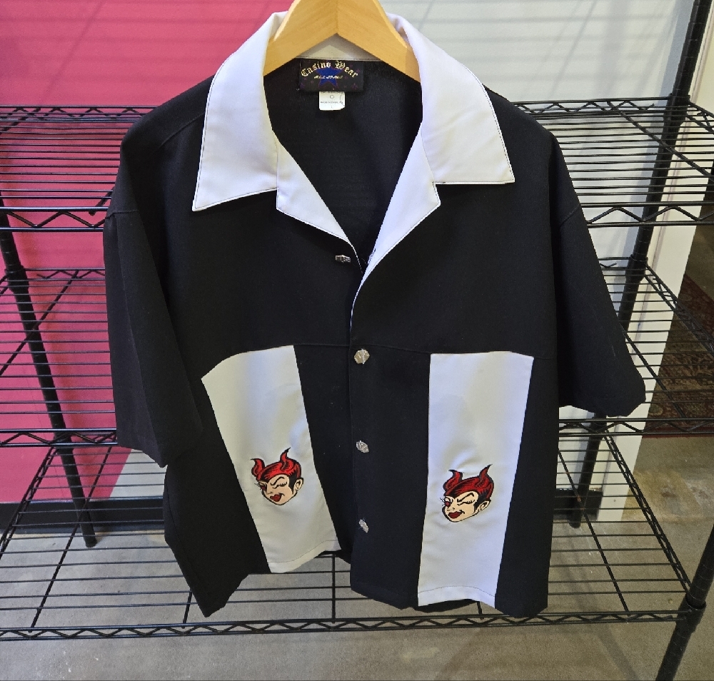 Black and White Jersey Shirt with Embroidered Animal Designs